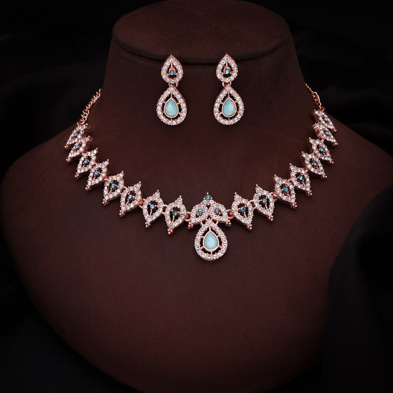 Tehzeeb Creations Sky Blue Colour Ad Studded Necklace Jewellery Set With Matching Earrings For Women And Girls Tehzeeb Creations