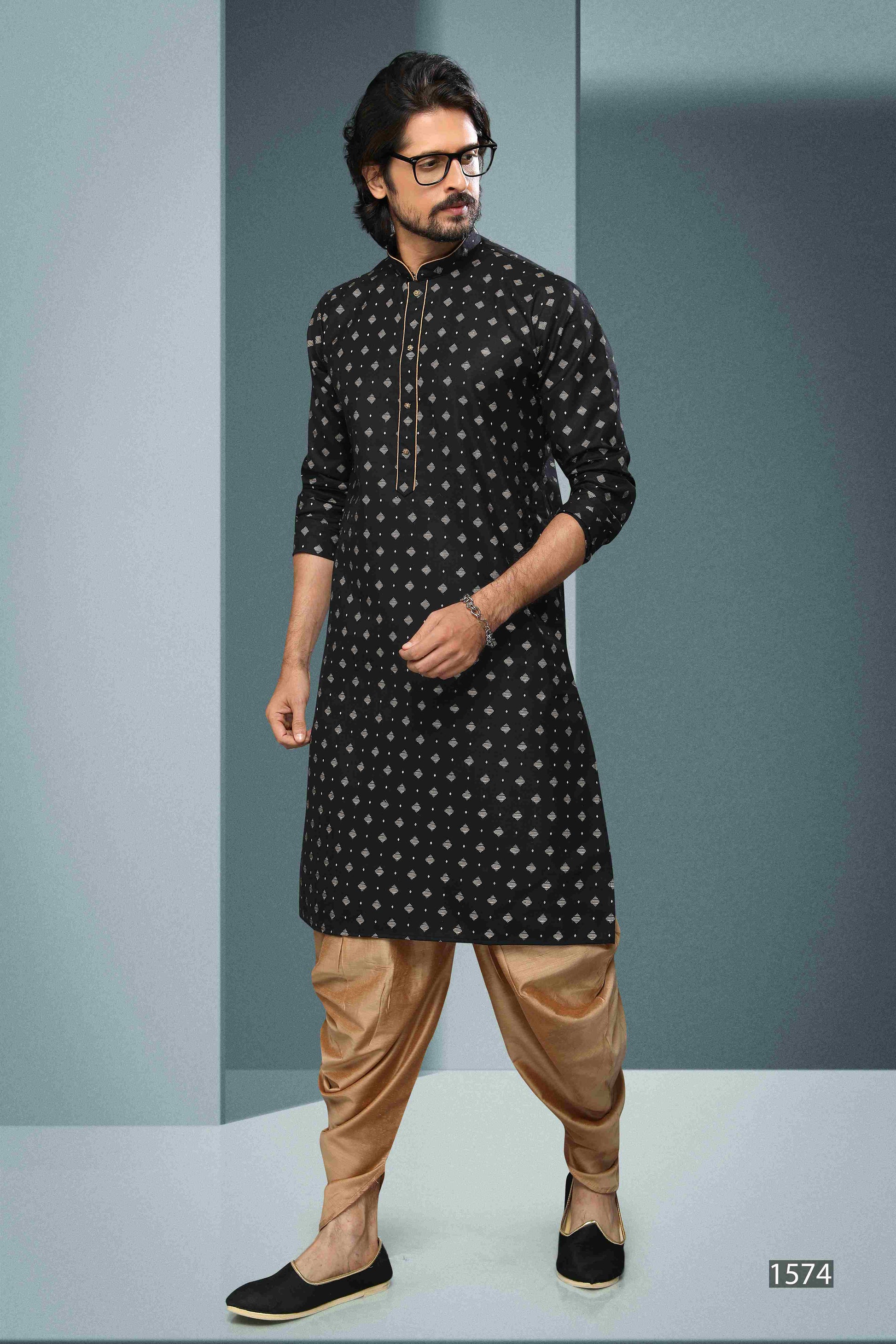 Raivat Ethnic Cotton Digital Print Kurta Pajama In Black Colour