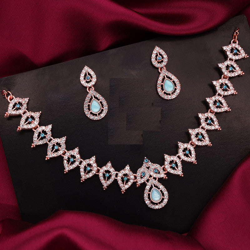 Tehzeeb Creations Sky Blue Colour Ad Studded Necklace Jewellery Set With Matching Earrings For Women And Girls Tehzeeb Creations