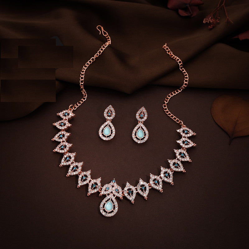 Tehzeeb Creations Sky Blue Colour Ad Studded Necklace Jewellery Set With Matching Earrings For Women And Girls Tehzeeb Creations