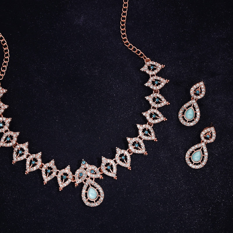 Tehzeeb Creations Sky Blue Colour Ad Studded Necklace Jewellery Set With Matching Earrings For Women And Girls Tehzeeb Creations