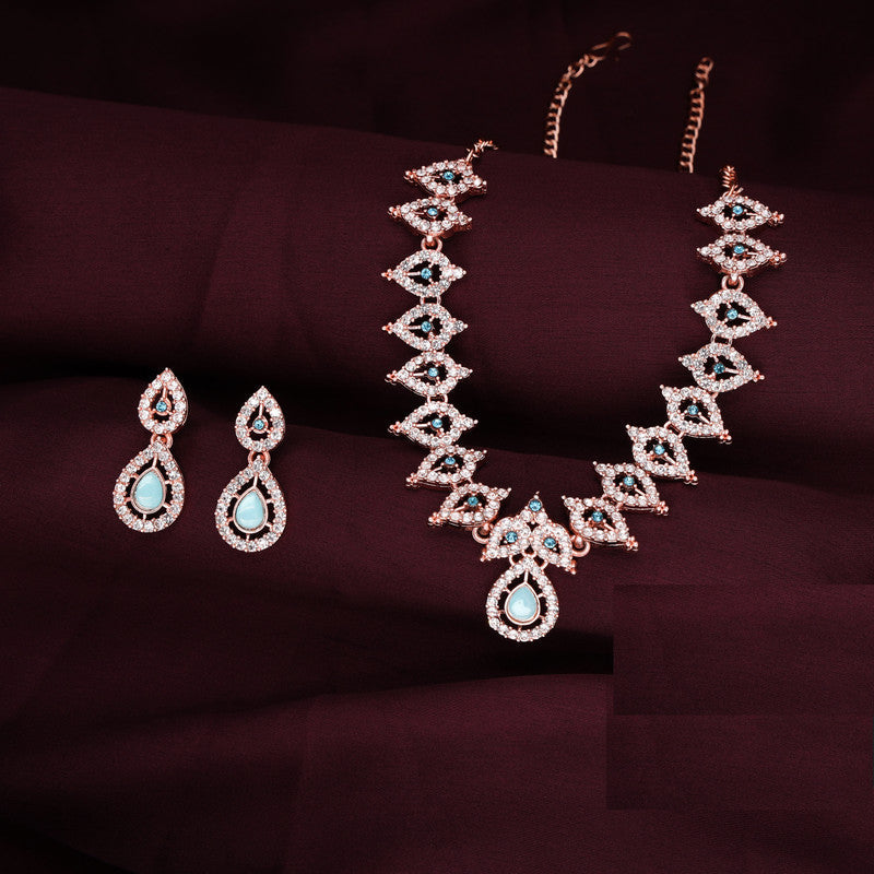 Tehzeeb Creations Sky Blue Colour Ad Studded Necklace Jewellery Set With Matching Earrings For Women And Girls Tehzeeb Creations