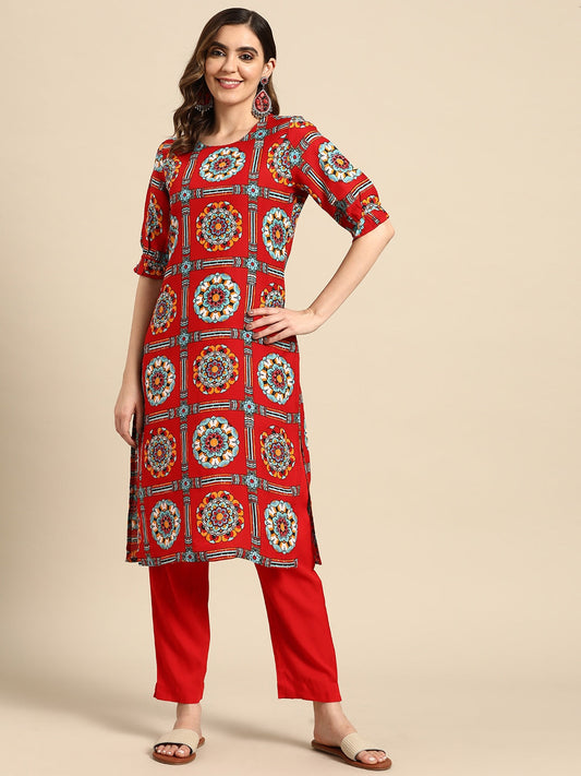 Sangria Women Ethnic Motifs Printed Kurta with Trousers - Grab2buy