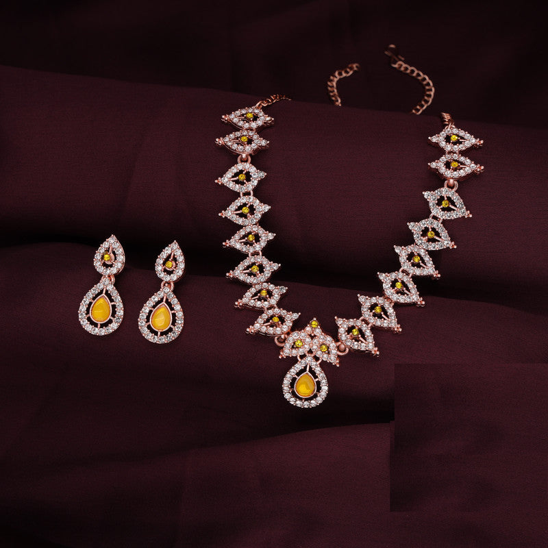 Tehzeeb Creations Yellow Colour Ad Studded Necklace Jewellery Set With Matching Earrings For Women And Girls Tehzeeb Creations