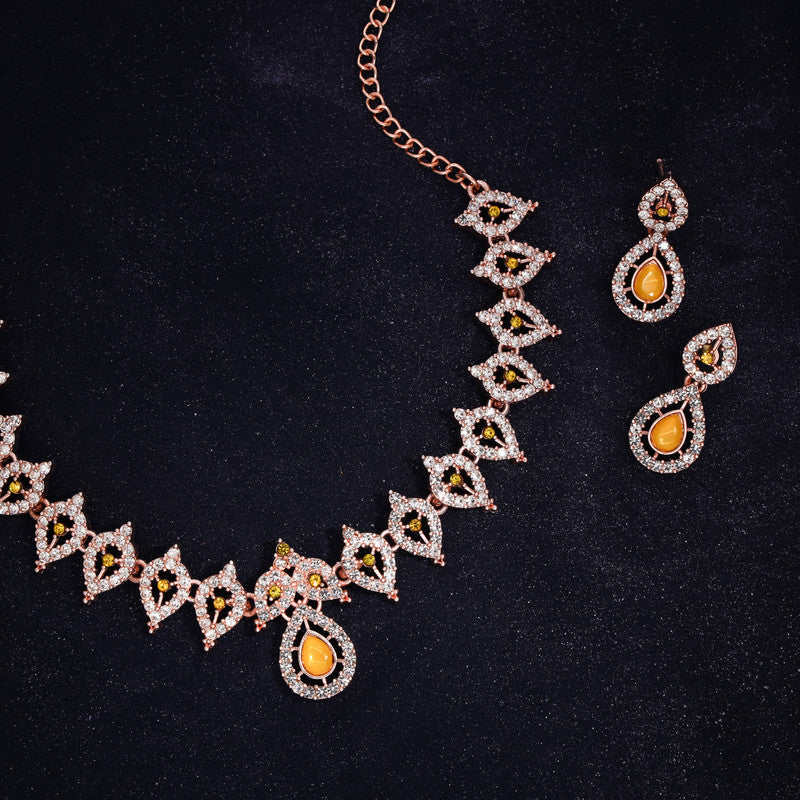 Tehzeeb Creations Yellow Colour Ad Studded Necklace Jewellery Set With Matching Earrings For Women And Girls Tehzeeb Creations