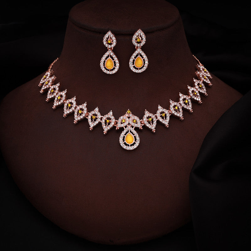 Tehzeeb Creations Yellow Colour Ad Studded Necklace Jewellery Set With Matching Earrings For Women And Girls Tehzeeb Creations
