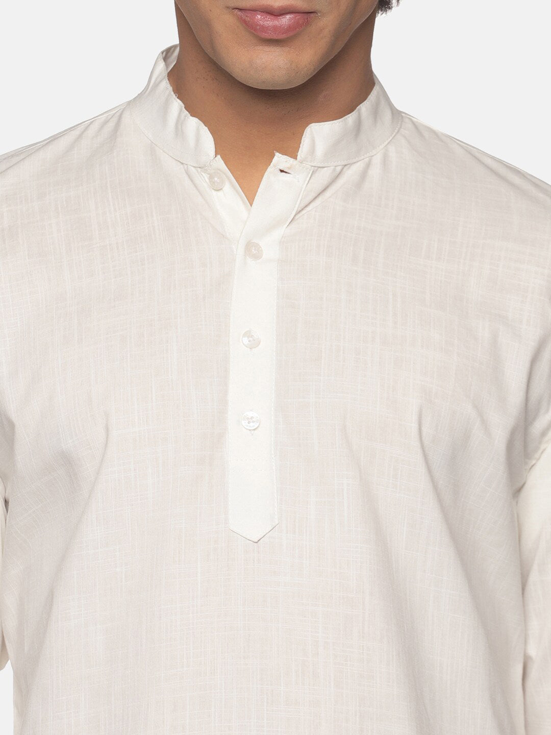 Sethukrishna Men Cream-Coloured Pure Cotton Kurta with Pyjamas