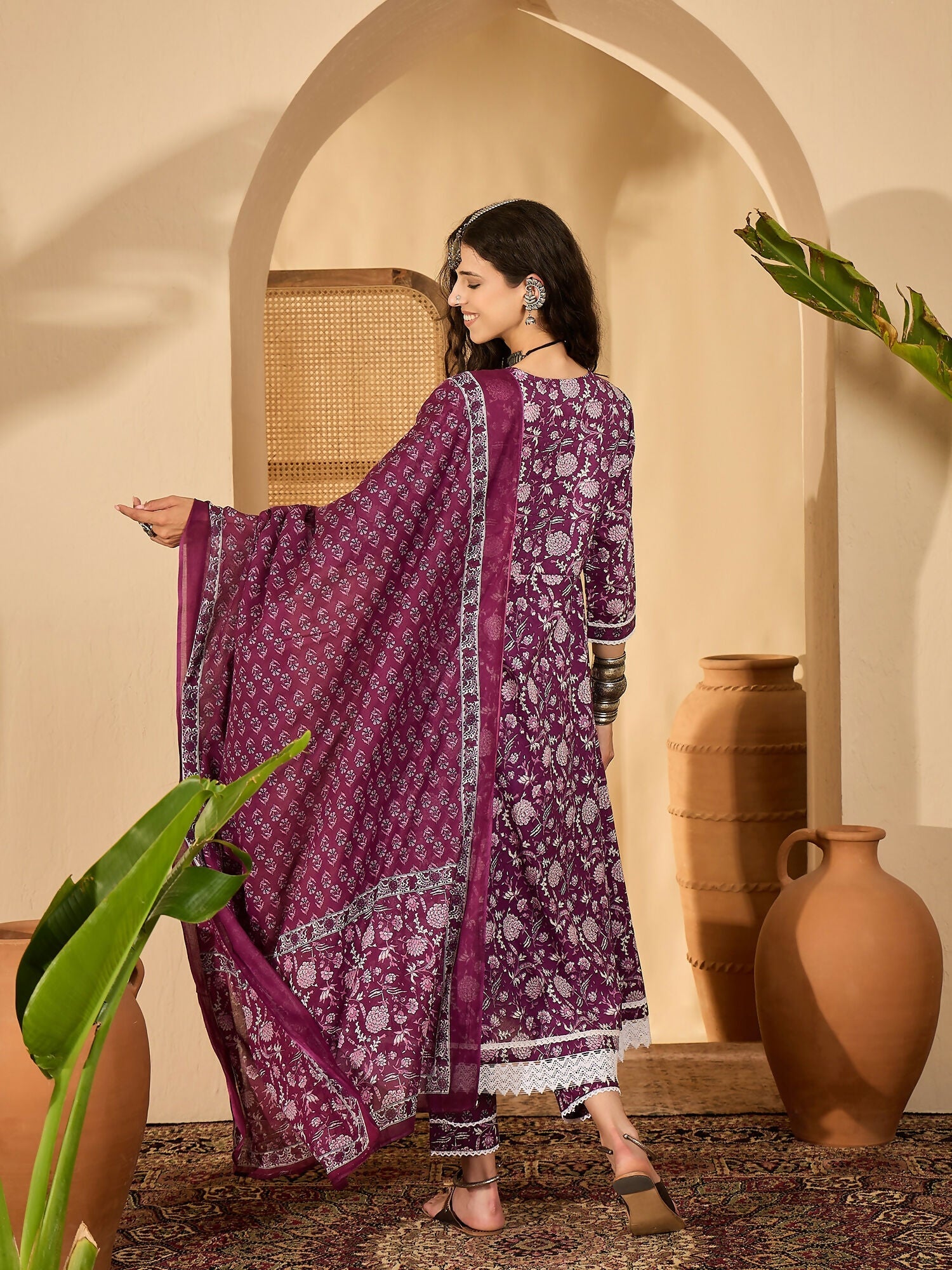 Joban Fashion Printed Purple Pure Cotton Kurta Set