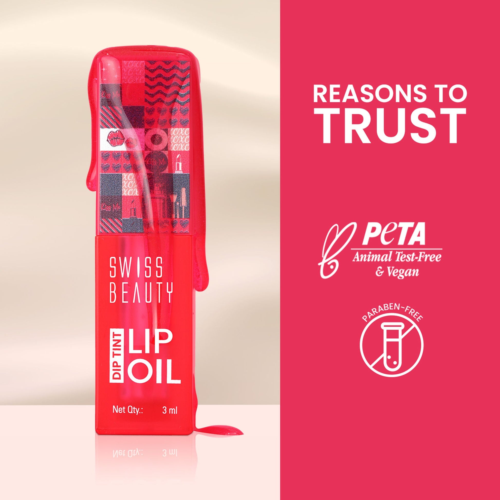 Swiss Beauty Dip Tint Color Changing Long Lasting With Vitamin-E PH Lip Oil - 1 Strawberry
