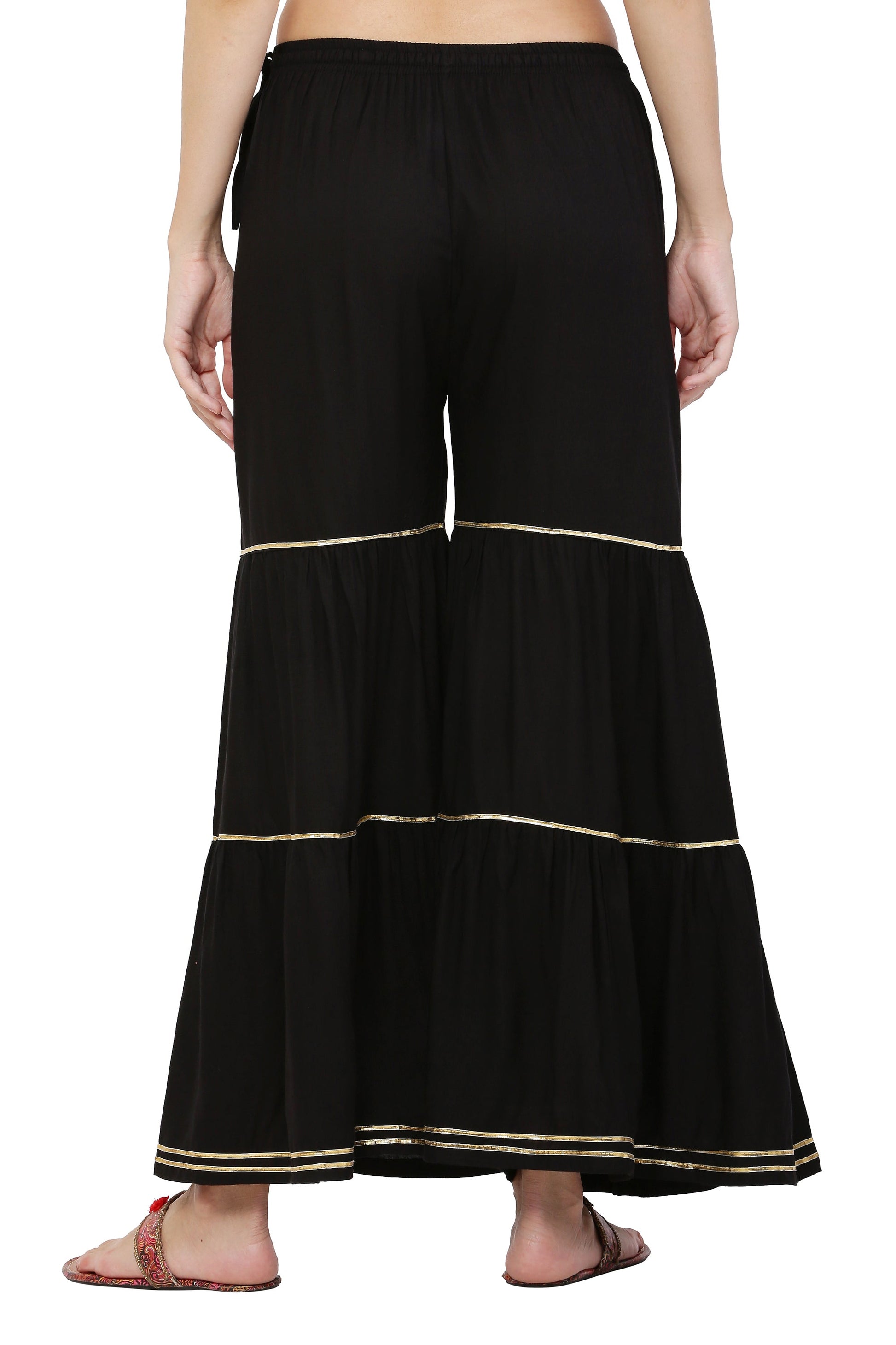 PAVONINE Black Color 3-Panels Golden Gota Flared Sharara For Women