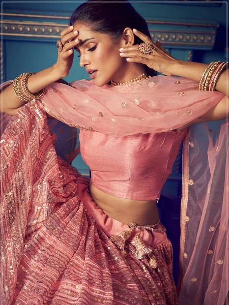 Myra Pink Heavy Embroidered Net Lehenga - Grab2buy