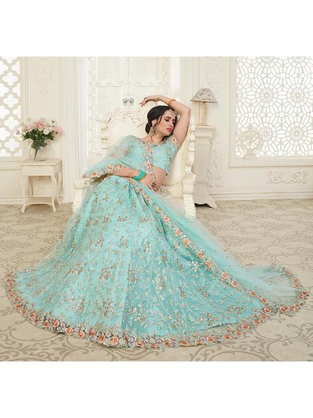 Myra Baby Blue Heavy Embroidered Net Lehenga