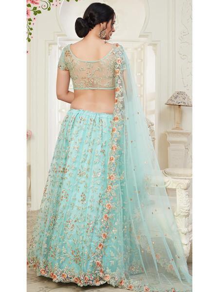 Myra Baby Blue Heavy Embroidered Net Lehenga