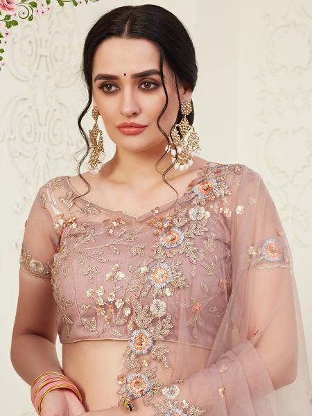 Myra Beautiful Dusty Pink Heavy Embroidered Net Lehenga