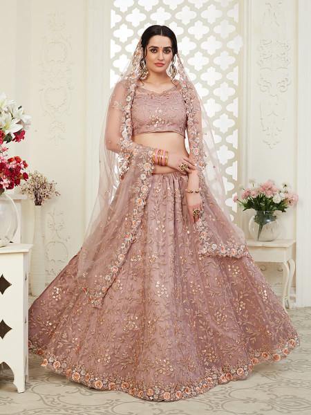 Myra Beautiful Dusty Pink Heavy Embroidered Net Lehenga