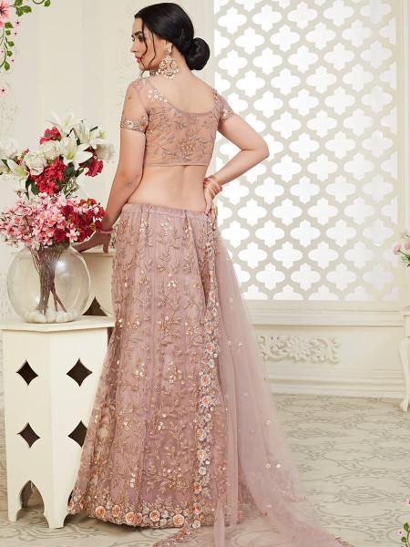 Myra Beautiful Dusty Pink Heavy Embroidered Net Lehenga