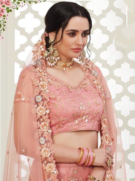 Myra Dusty Pink Heavy Embroidered Net Lehenga