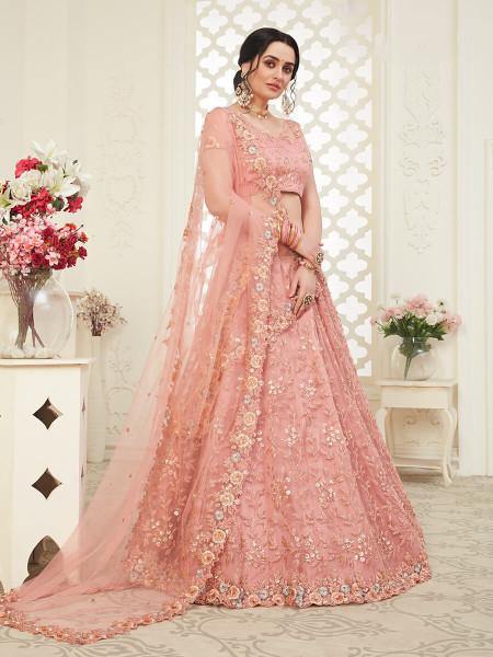 Myra Dusty Pink Heavy Embroidered Net Lehenga