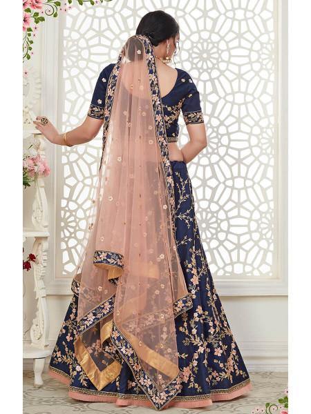 Myra Navy Blue Mulberry Embroidered Lehenga