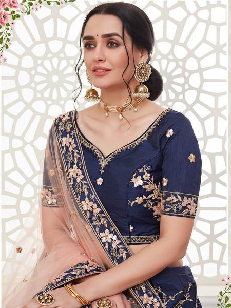 Myra Navy Blue Mulberry Embroidered Lehenga