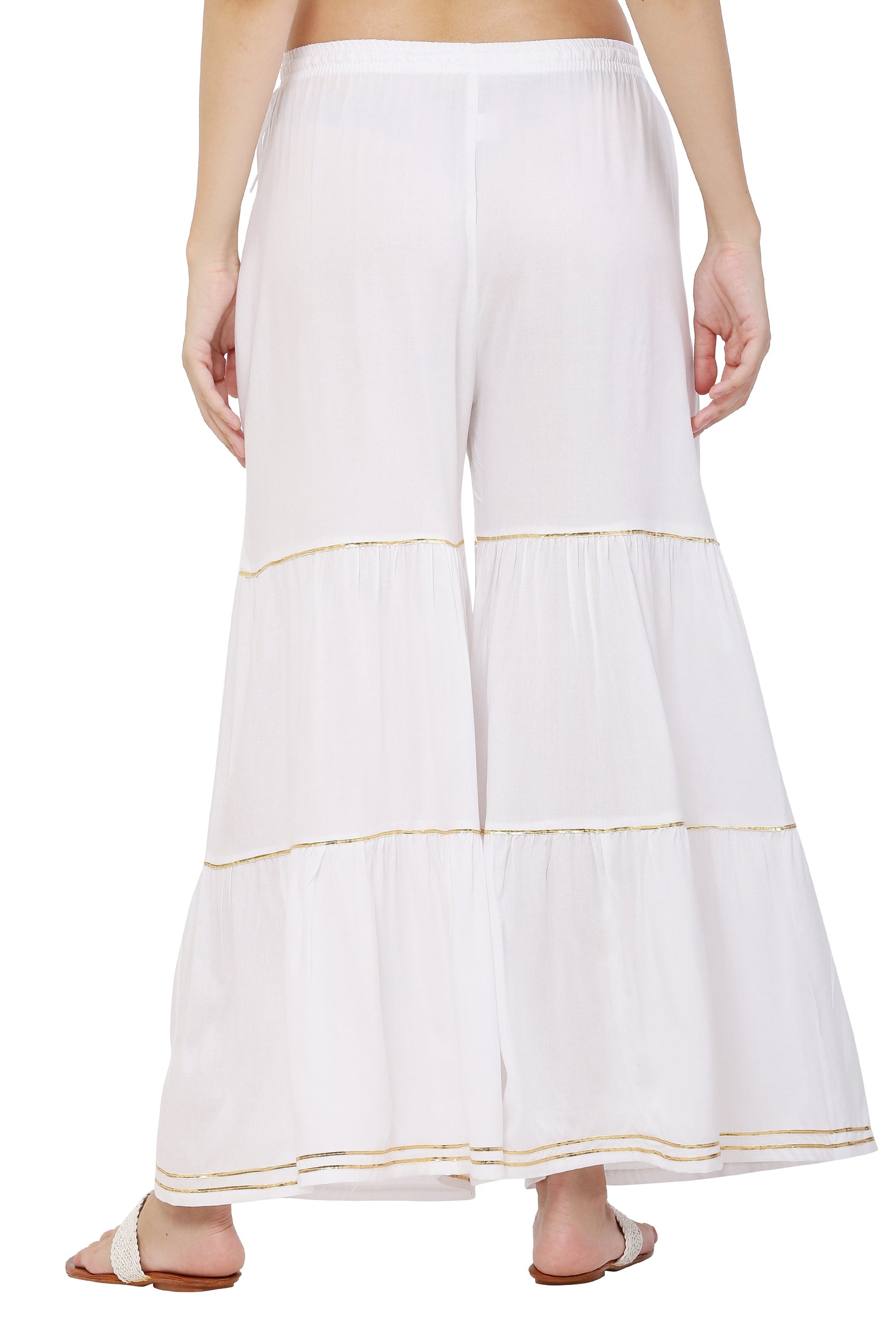 PAVONINE White Color 3-Panels Golden Gota Flared Sharara For Women