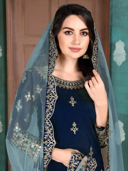 Myra Navy Blue Art Silk Embroidered Patiala Suit