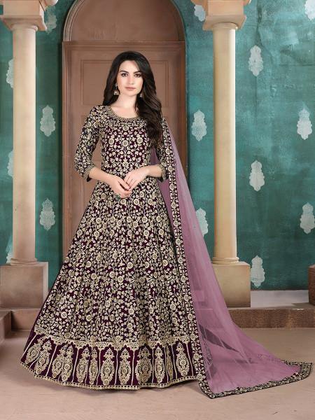 Myra Wine Georgette Embroidered Anarkali Suit 