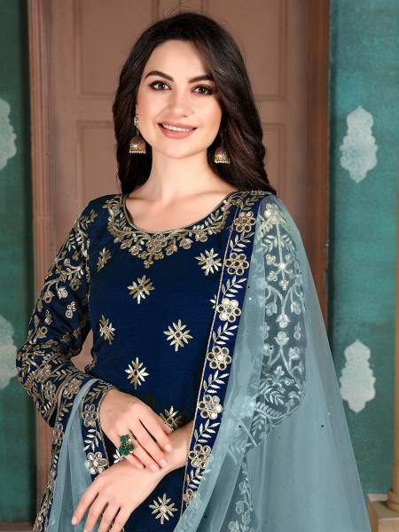Myra Navy Blue Art Silk Embroidered Traditional Patiala Suit