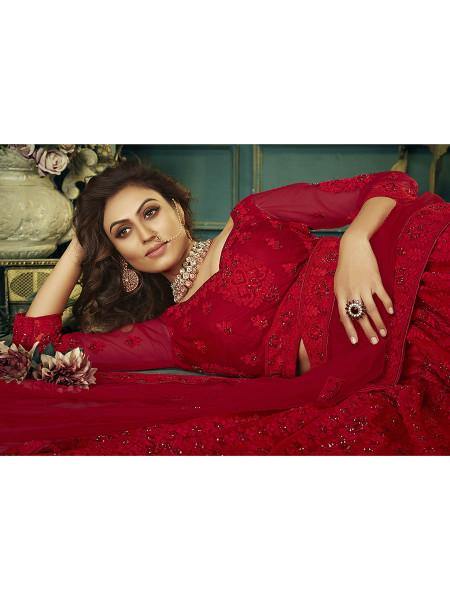 Myra Beautiful Red Heavy Embroidered Net Bridal Lehenga