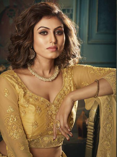 Myra Beautiful Mustard Yellow Heavy Embroidered Net Bridal Lehenga