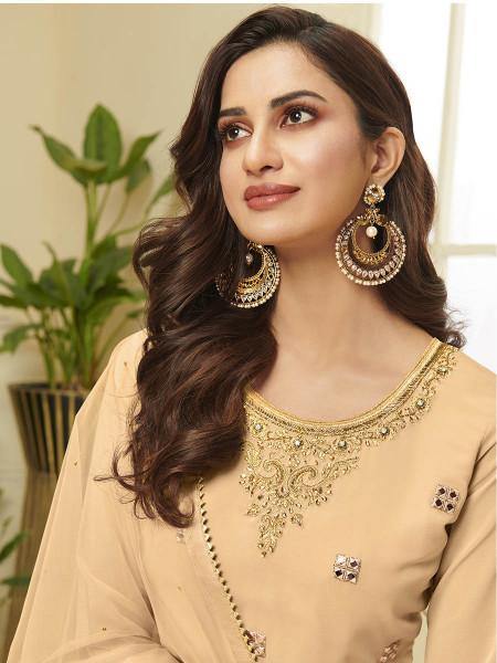 Myra Mustard Yellow Georgette Embroidered Palazzo Suit
