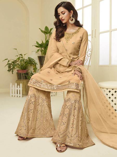 Myra Mustard Yellow Georgette Embroidered Palazzo Suit