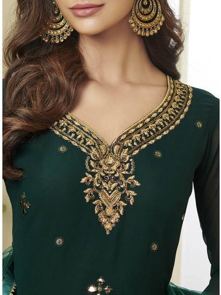 Myra Beautiful Green Georgette Embroidered Palazzo Suit