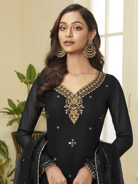 Myra Black Georgette Embroidered Palazzo Suit