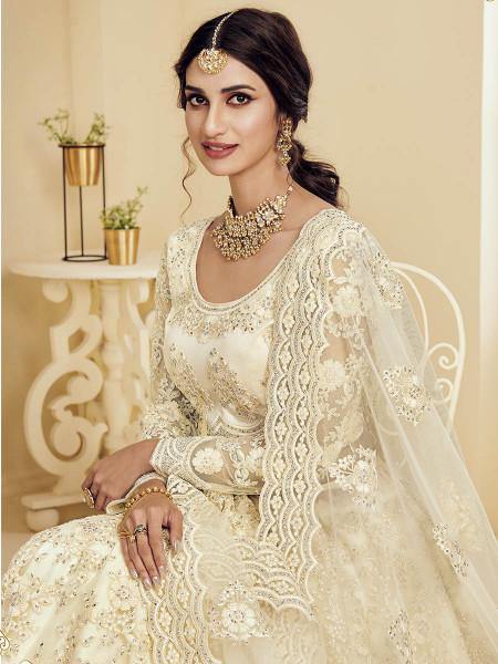 Myra Beautiful Off White Heavy Embroidered Net Bridal Lehenga
