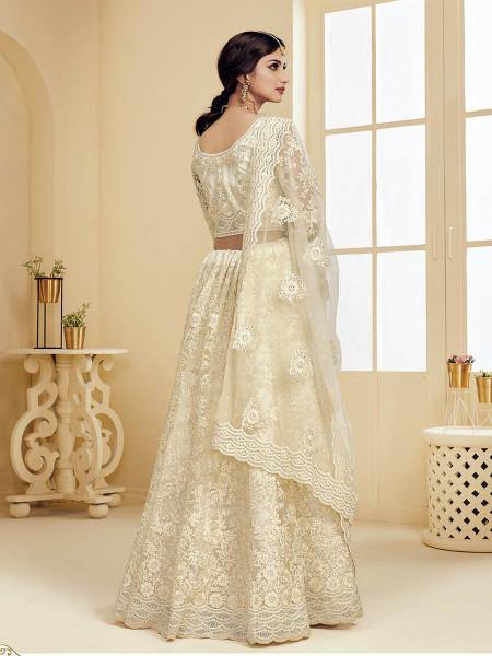 Myra Beautiful Off White Heavy Embroidered Net Bridal Lehenga