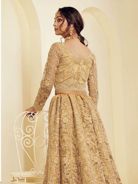 Myra Beautiful Golden Heavy Embroidered Net Bridal Lehenga