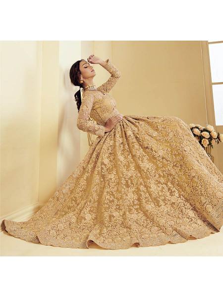 Myra Beautiful Golden Heavy Embroidered Net Bridal Lehenga