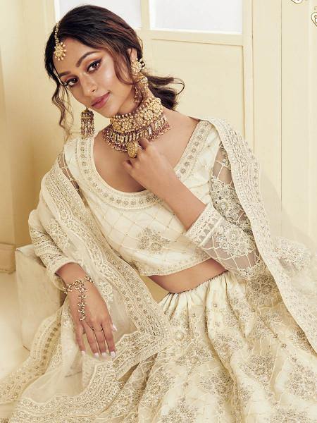 Myra Off White Heavy Embroidered Net Bridal Lehenga