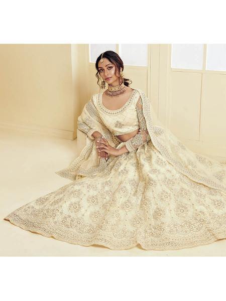 Myra Off White Heavy Embroidered Net Bridal Lehenga