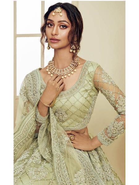 Myra Mint Green Heavy Embroidered Net Bridal Lehenga
