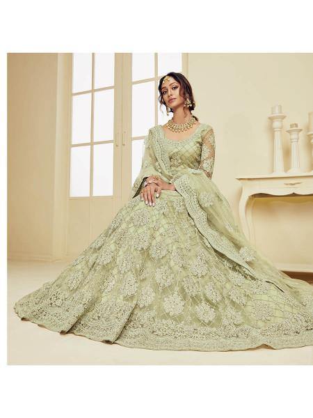 Myra Mint Green Heavy Embroidered Net Bridal Lehenga