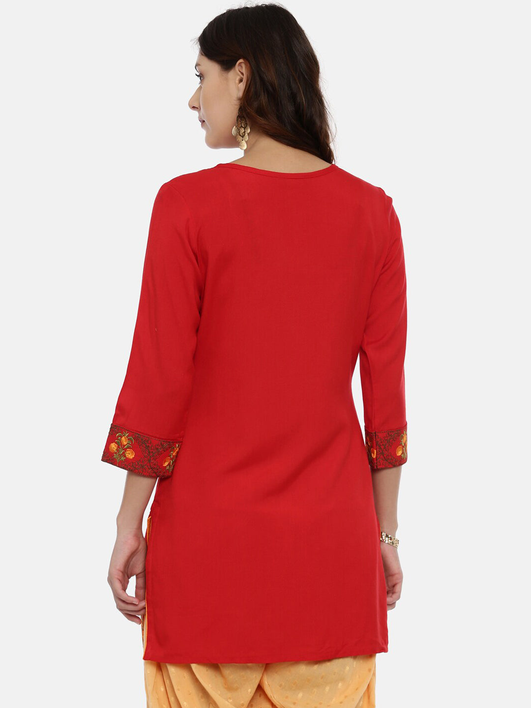 Souchii Women Red & Yellow Floral Yoke Design Kurta 