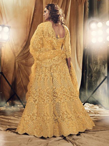 Myra Mustard Yellow Heavy Embroidered Net Bridal Lehenga