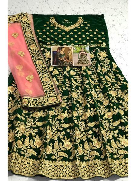 Myra Green Heavy Embroidered Velvet Bridal Lehenga