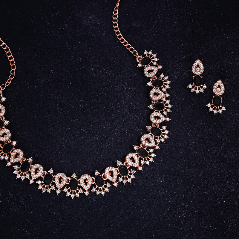 Tehzeeb Creations Black Colour Ad Studded Necklace Jewellery Set With Matching Earrings For Women And Girls Tehzeeb Creations