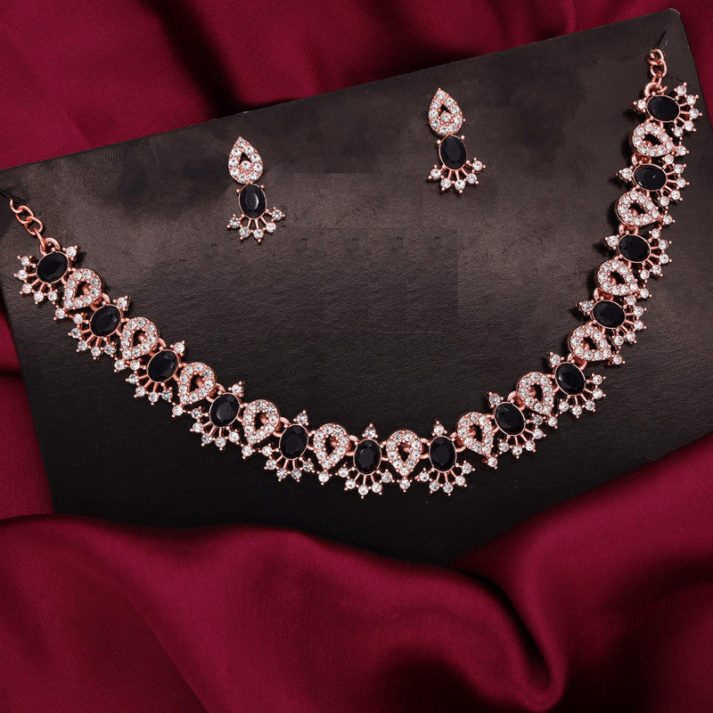 Tehzeeb Creations Black Colour Ad Studded Necklace Jewellery Set With Matching Earrings For Women And Girls Tehzeeb Creations