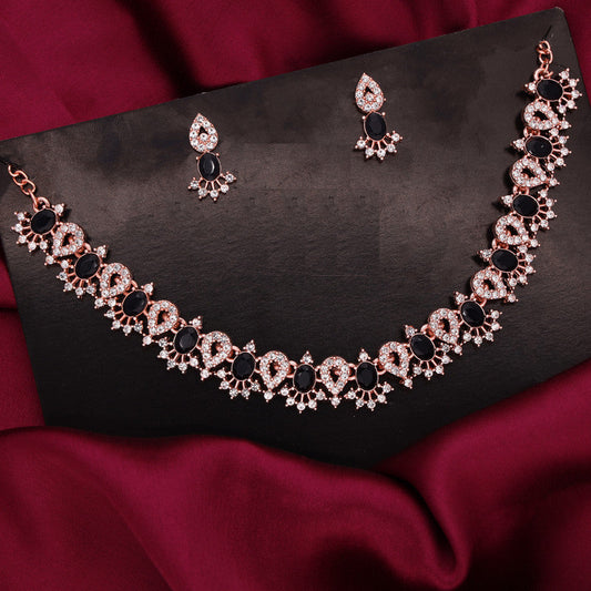 Tehzeeb Creations Black Colour Ad Studded Necklace Jewellery Set With Matching Earrings For Women And Girls Tehzeeb Creations