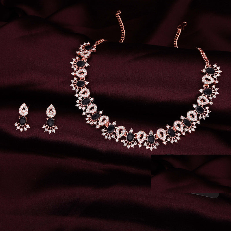 Tehzeeb Creations Black Colour Ad Studded Necklace Jewellery Set With Matching Earrings For Women And Girls Tehzeeb Creations