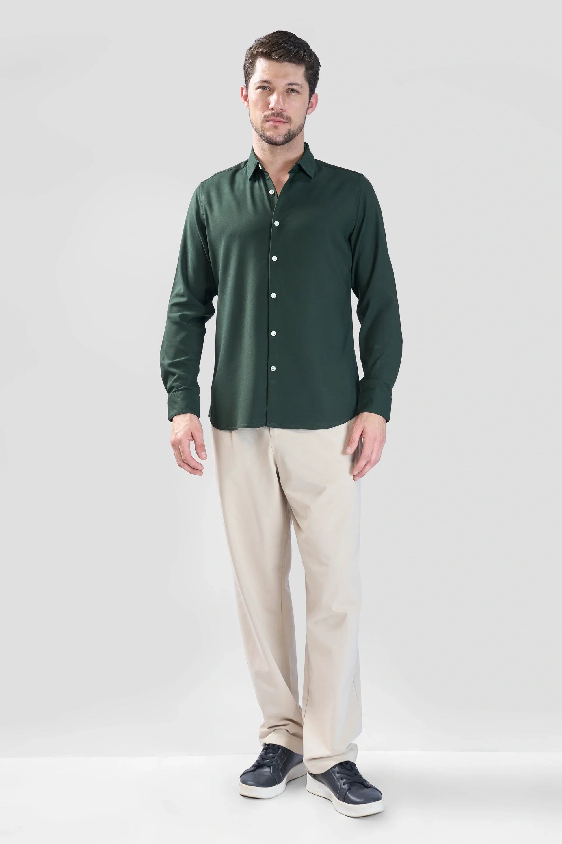 Xkind Bottle Green Plain Slim Fit Shirt  Grab2Buy Xkind Grab2Buy